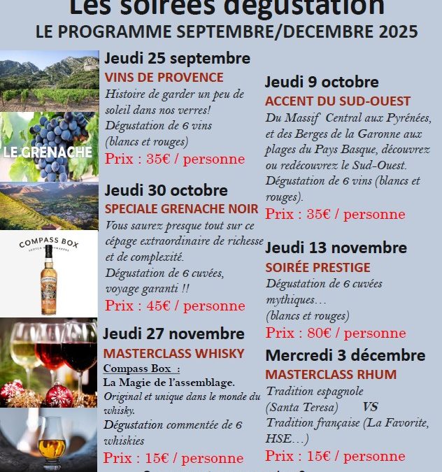 Nouveau programme des soirées dégustation !