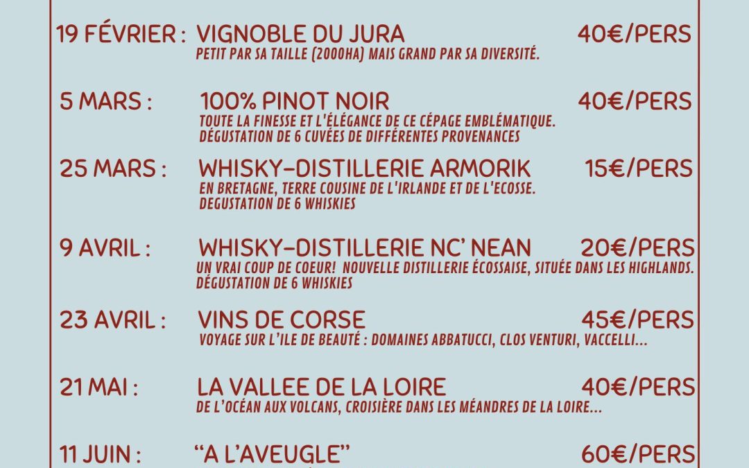 Nouveau programme des soirées dégustation !