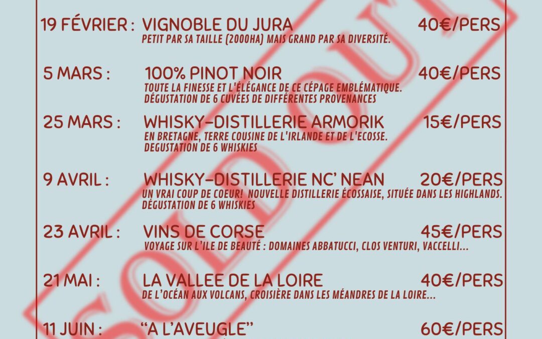 Nouveau programme des soirées dégustation !