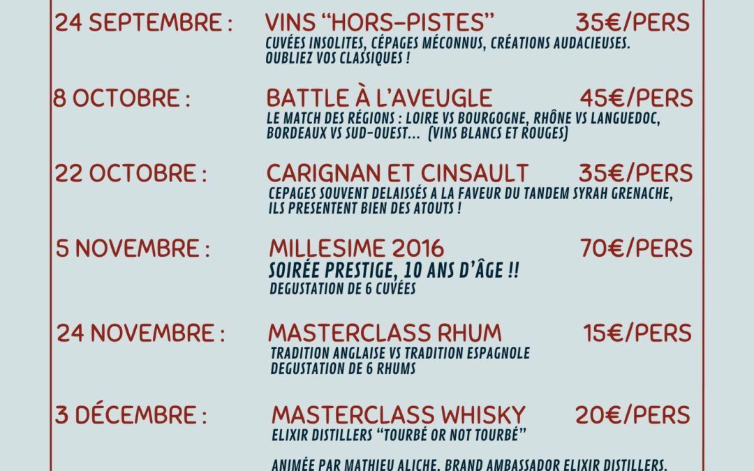 Nouveau programme des soirées dégustation !