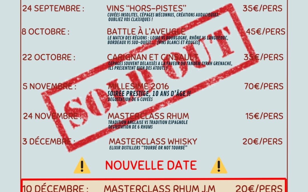 Nouveau programme des soirées dégustation !